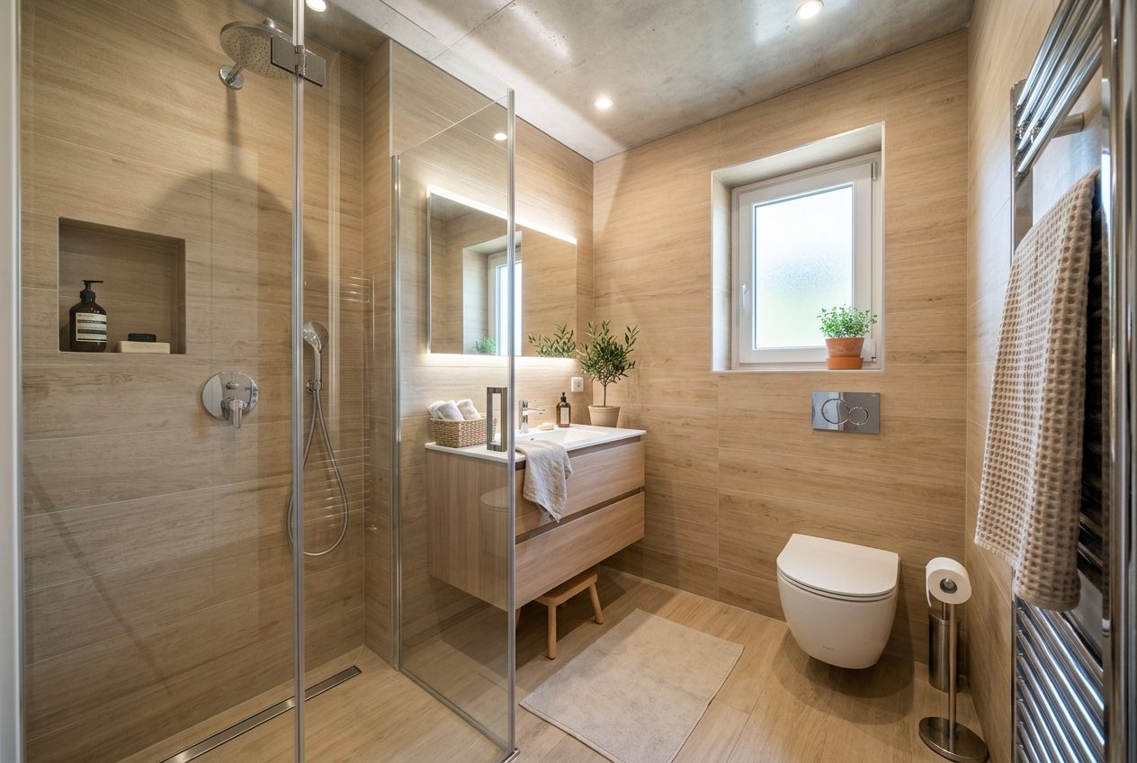 Bagno con doccia in vetro